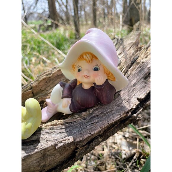 Vintage 1970s Pair Homco Bisque Porcelain Pixie fairy girls - Picture 3 of 14